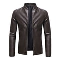 thumbnail image 1 of Qertyioot Manteau en Cuir d'Hiver pour Homme à Fermeture Éclair, Manches Longues, Décontracté, 1 of 5