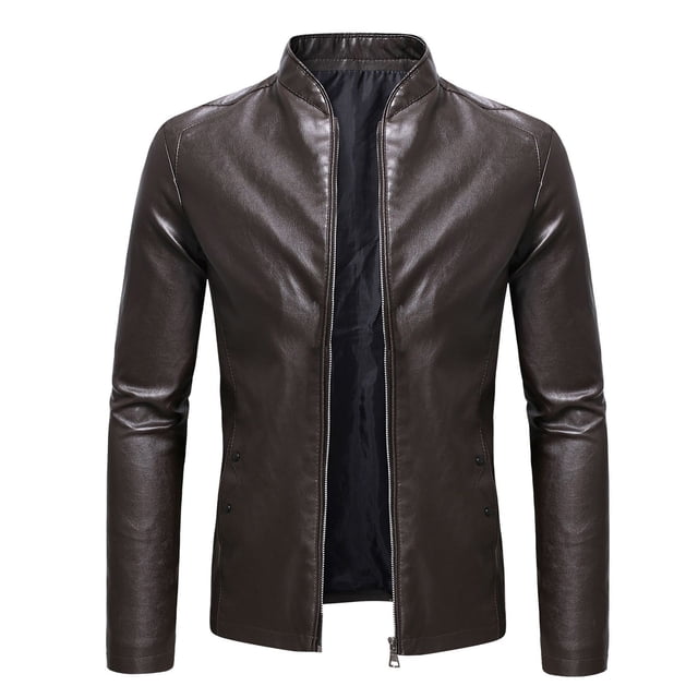 Qertyioot Manteau en Cuir d'Hiver pour Homme à Fermeture Éclair, Manches Longues, Décontracté