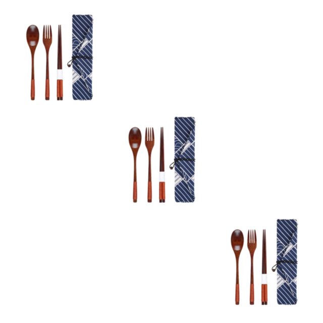 Maytalsory Set School Student Chopstick Fork Spoon Flatware with Storage Bag Type 4 3Set