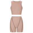 thumbnail image 3 of Mikilon Ensemble Élégant pour Femmes 2 Pcs Été Sans Manches Col Rond Slim Haut Shorts Confort Ensemble 2 Pcs Funky Confort Sans Manches Col Rond Ensemble Haut/chemise Kaki L, 3 of 5