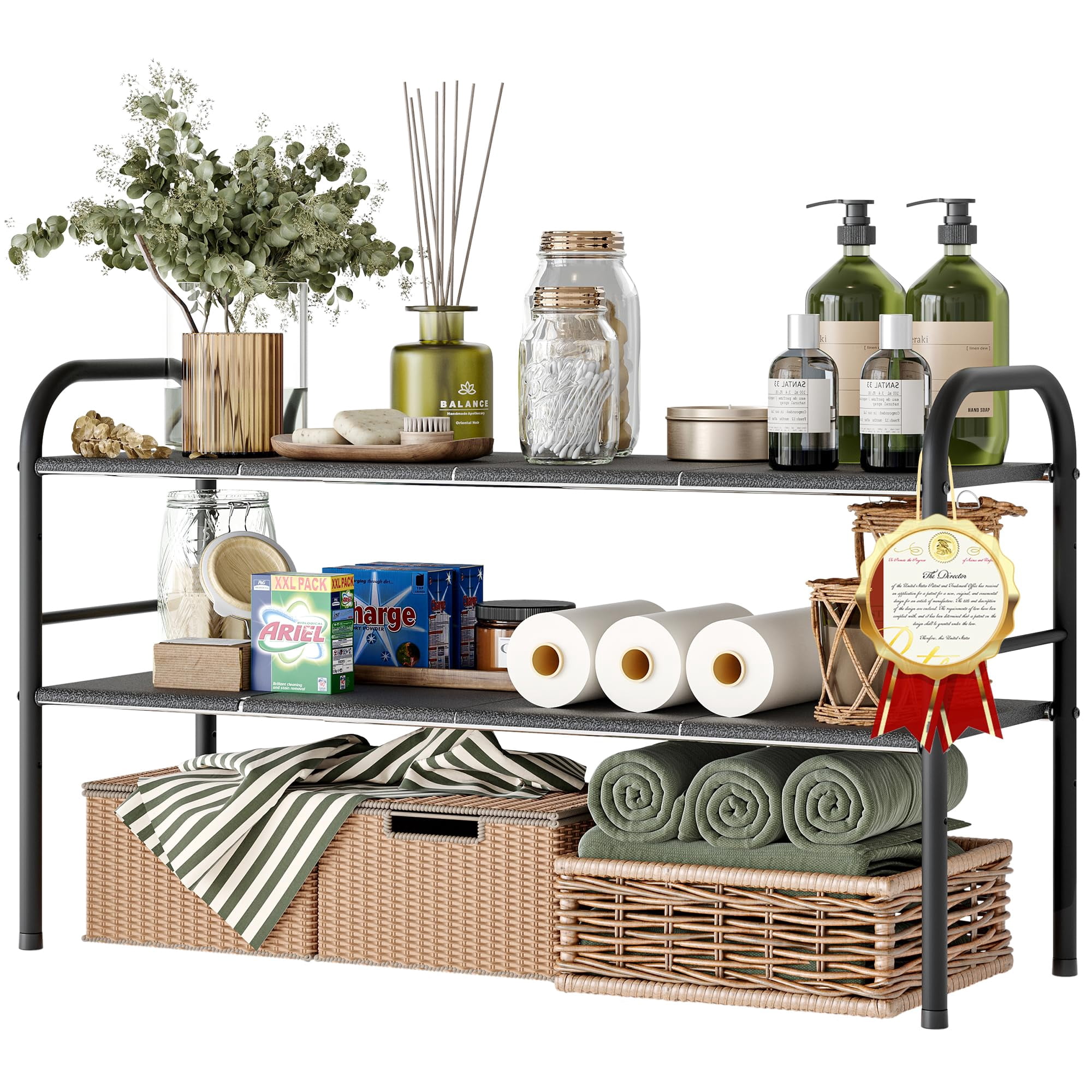 NETEL Under Sink Organizers and Storage 2 Tier Expandable Under Cabinet Organizer Shelf with 8 Removable Panels Expandable Shelf for Cupboard Kitchen Bathroom Shoe Storage Rack