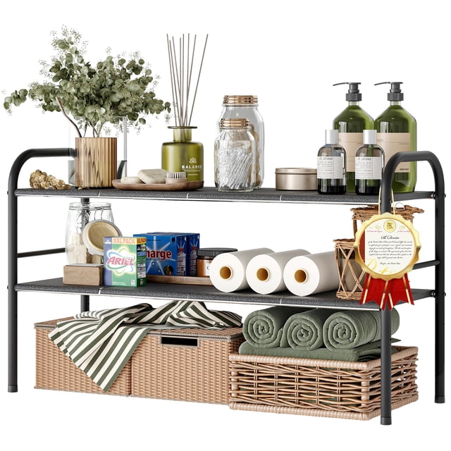 NETEL Under Sink Organizers and Storage 2 Tier Expandable Under Cabinet Organizer Shelf with 8 Removable Panels Expandable Shelf for Cupboard Kitchen Bathroom Shoe Storage Rack