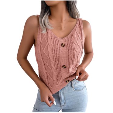 Cameland Women's Vests Solid Color V-Neck With Exposed Button Sleeveless Top