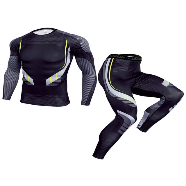 Men‘s Compression Base Layer 2PCS Clothes Set Athletic Fitness Quickly Dry Long Sleeve Tights T-Shirt Leggings