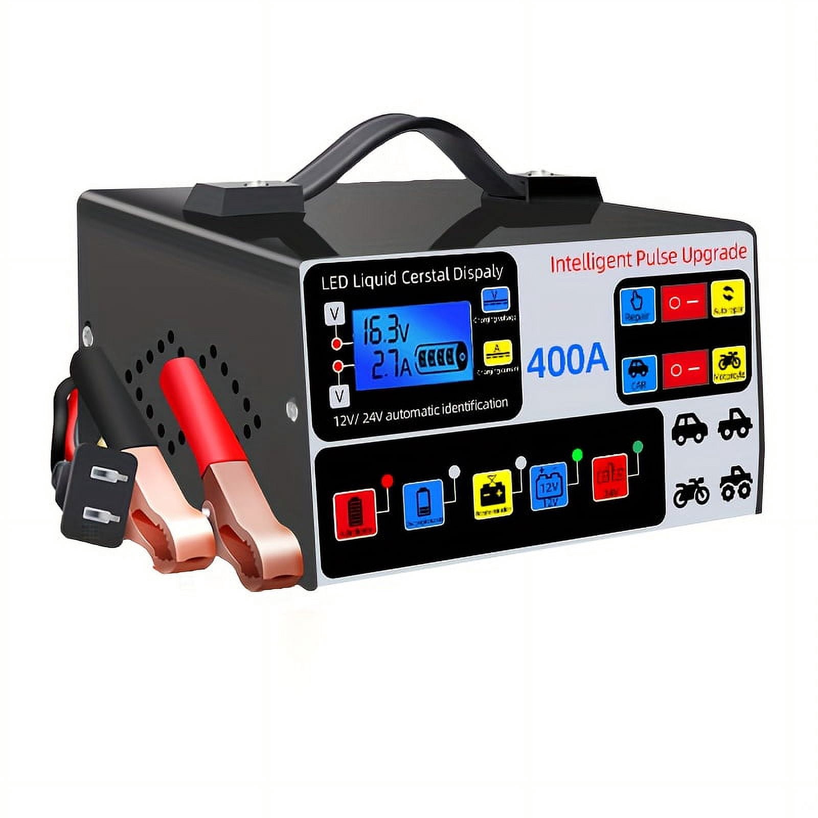 MesaSe 12V/24V Smart Pulse Car Battery Charger for Cars  SUVs  Trucks  Boats  Motorcycles