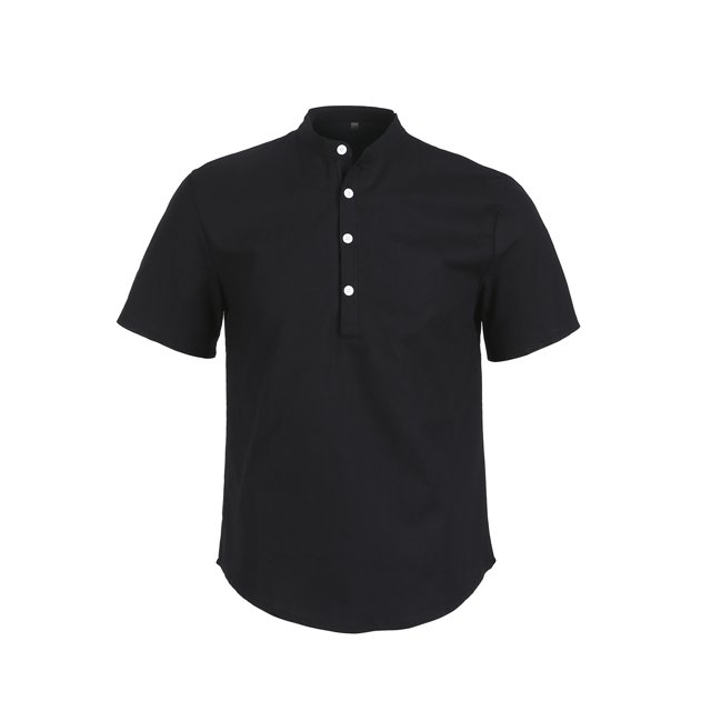 Honganda Men Short Sleeve Shirts Solid Band Collar Button Summer T-shirt