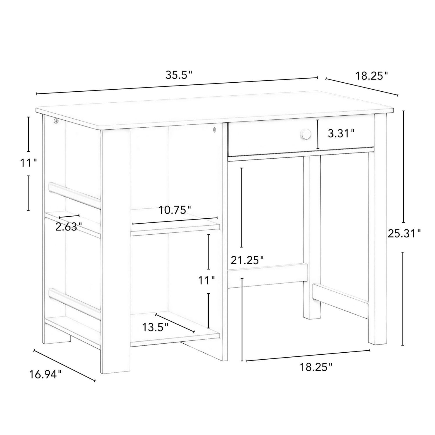 Kids Desk and Chair Set with Cubbies and Bookracks – White
