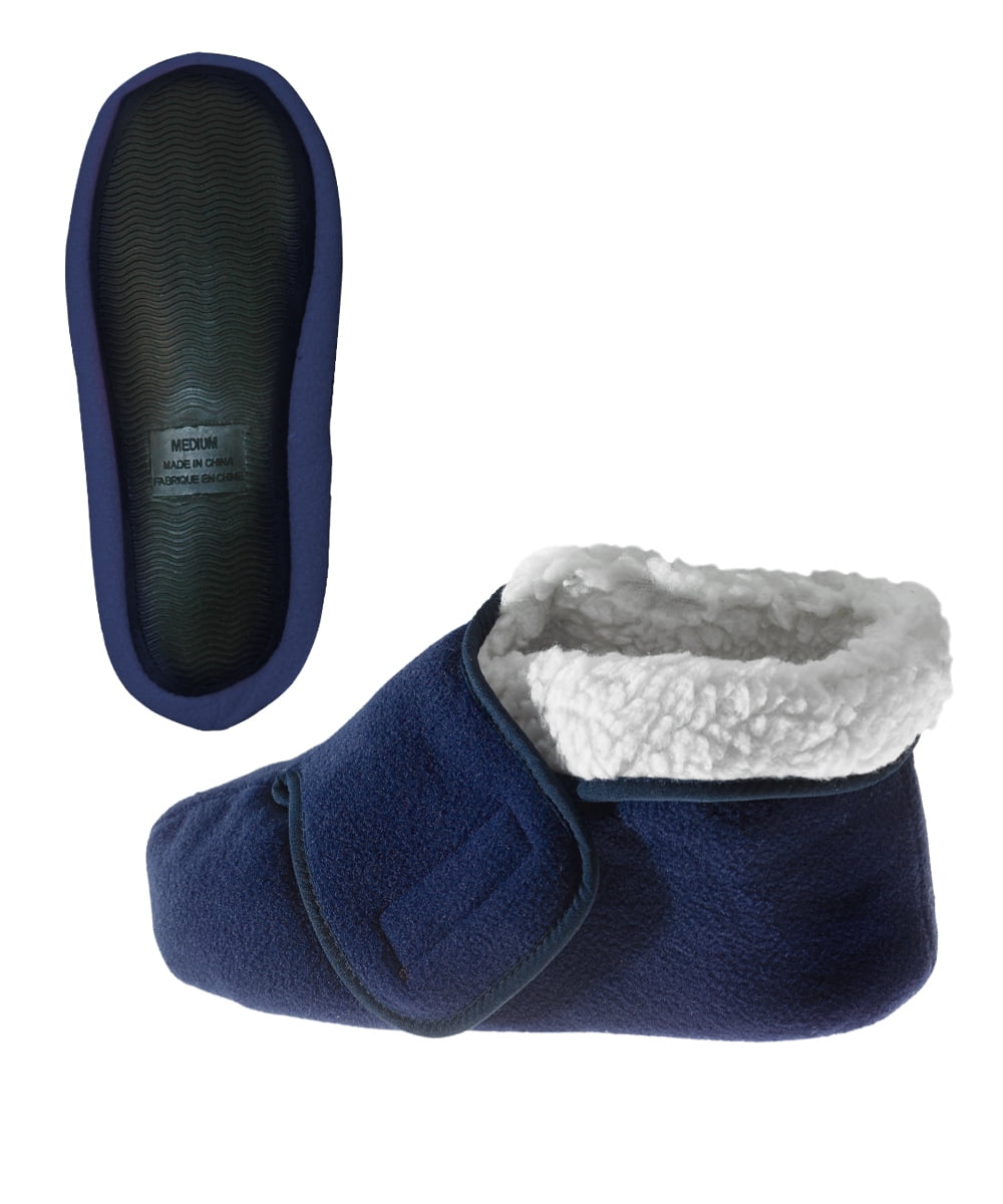 Silverts Men & Women Soft Fleece Booties Extra Wide Slippers, XS, Navy