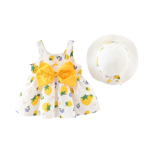 Robes pour Bébé Fille Sans Manches, Robes Tutu, Robe d'Été pour Filles avec Chapeaux, 2 Pcs, Robe de Princesse pour Bébé, 3-4 Ans
