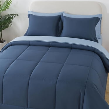 Mainstays all in one reversible comforter and sheet Set, 7-Piece, Double, Navy