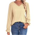 thumbnail image 4 of Birdeem Womens V-Neck Long Sleeved Hollowed Out Lace Patchwork Loose for Women, 4 of 6