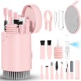 thumbnail image 1 of Djiypn Keyboard Cleaner Kit, Electronics Cleaning Kit with Retractable Big Brush, Portable 20-IN-1 Multi-Tools Kit for Phones, Tablet, Computer, PC, TV Camera Lens with 10ml Mist Spray (Pink), 1 of 9