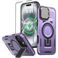 thumbnail image 1 of KOMI for iPhone 16E MagSafe Case with Adjustable Metal Camera Lens Cover Stand with 1 Screen Protector,[Mil-Grade Protect] Rugged Heavy Duty Magnetic Case for iPhone 16e / iPhone SE4 6.1" Purple, 1 of 5