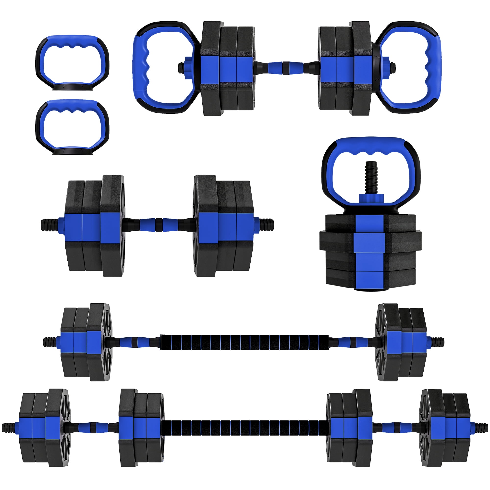 Soozier Ensemble de haltères réglables 4-en-1, Ensemble de poids libres de 44 lb, Bleu