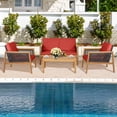 thumbnail image 3 of Costway 8PCS Patio Rattan Furniture Set Acacia Wood Cushioned Sofa Red, 3 of 8