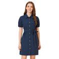 thumbnail image 1 of INSPIRE CHIC Robe-Chemise Boutonnée pour Femme à Col, Manches Courtes, Style Safari, avec Poches et Ceinture, 1 of 6