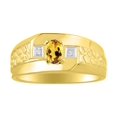 thumbnail image 1 of RYLOS Men's Rings 14K Yellow Gold Classic Nugget 6X4MM Oval Gemstone & Diamond Ring Citrine November Birthstone Rings Size 11, 1 of 7