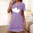 thumbnail image 2 of Pyjama en Satin Nuisette pour Femme à Manches Courtes Vêtement de Nuit Confortable Chemises de Nuit Imprimées Col Ras du Cou T-Shirt de Nuit Robe de Sommeil Douce Coupe Ample Robe de Pyjama Violet P, 2 of 5