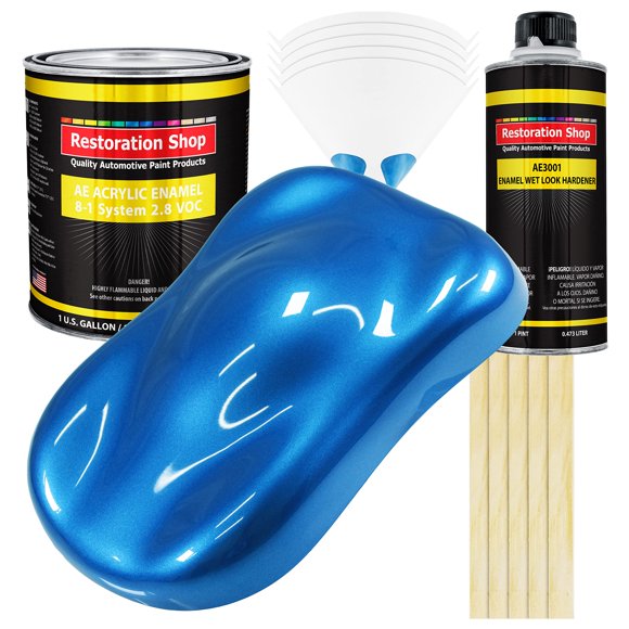 Restoration Shop - Fiji Blue Metallic Acrylic Enamel Auto Paint - Complete Gallon Paint Kit - Professional Single Stage High Gloss Automotive, Car, Truck, Equipment Coating, 8:1 Mix Ratio, 2.8 VOC