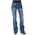 thumbnail image 1 of Teissuly Jeans for Women Mid Waisted Embroidery Stretch Button Straight Full Length Pants, Size XS-5XL, 1 of 5