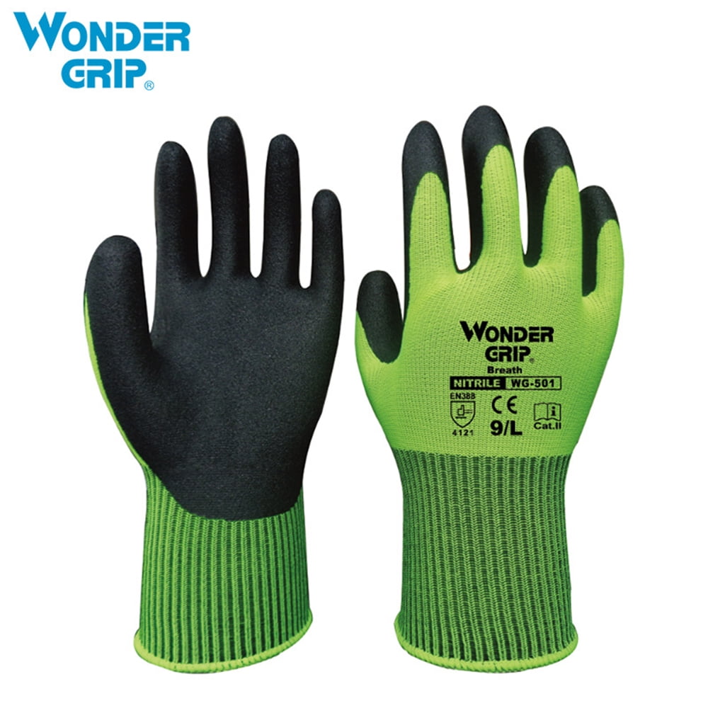Wonder Grip Universal Work Gloves with 13-Gauge Nylon Liner & Nitrile Foaming Coating Abrasion-proof Gardening Gloves