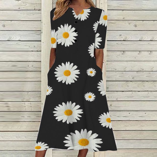 Fshaion Robe d'Été pour Femmes 2024 Grande Taille Décontractée à Manches Courtes à Col en V Robe Imprimée Robe Ample Liquidation à Moins de 10!