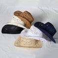 thumbnail image 3 of Straw Hat Ventilated Hollow  Collapsible Western Cowboy Beach Hat Photo Props, 3 of 10