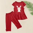 thumbnail image 4 of Shirts for Girls, Girls Summer Round Neck Small Print Short Sleeved Flying Sleeves Elastic Waist Cropped Pants Two-piece Set, 4 of 5