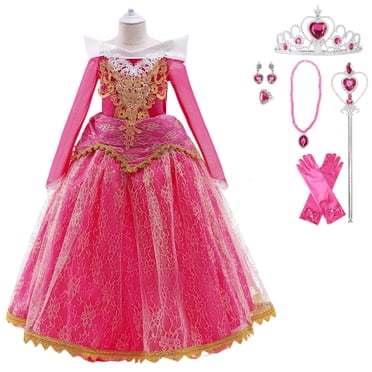 HAWEE Costume de Princesse Aurora pour Filles Sleeping Beauty Robe de Princesse avec Accessoires pour Cosplay d'Halloween