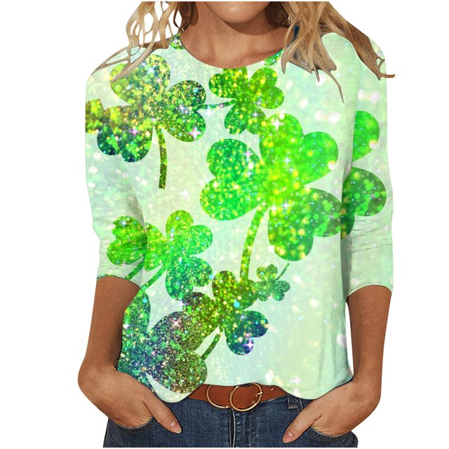 FAIWAD T-Shirt à Manches 3/4 pour Femmes de la Saint-Patrick, Col Rond, Décontracté, Grande Taille, Tunique à Enfiler