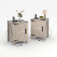thumbnail image 1 of GloryStar Rustic 2-Tier Nightstand with USB Charging, Farmhouse Bedside Table with Sliding Barn Door for Bedroom, 1 of 8