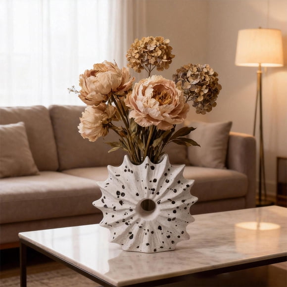 Ceramic Vase for Home Decor, Sea Anemone Design, European Decorative Ornament, Stable Base Flower Arrangement Container, Modern Table Centerpiece
