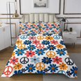 thumbnail image 1 of Ensemble de Couvre-Lit Double à Fleurs Groovy pour Filles Boho Hippie avec Signe de Paix, Ensemble de Courtepointe Hippie Bohème à Motif Floral Coloré Rétro, Ensemble de Literie pour Chambre de Garçons et d'Ados, 1 of 5