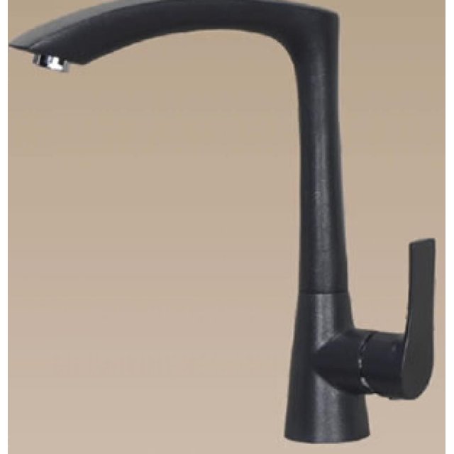 American Imaginations 1 Hole Stainless Steel Faucet in Grey color featuring a tall curved gooseneck spout and single lever handle, designed for above-counter kitchen sink installation with a matte grey stainless steel finish.