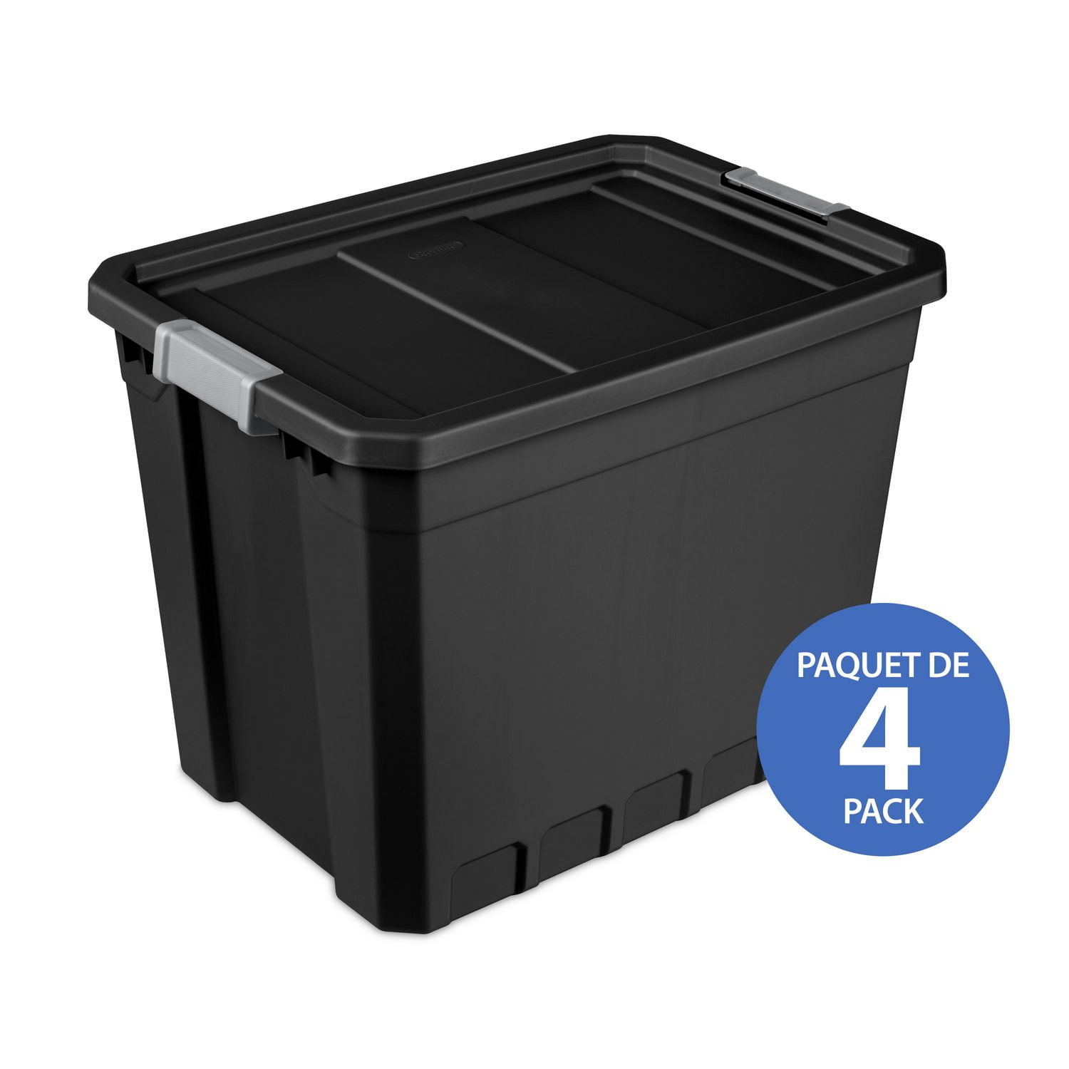 Bac empilable Sterilite 102 L, Grand bac de rangement en plastique opaque durable avec couvercle et  loquets, noir - 4 Pk