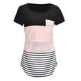 thumbnail image 2 of Pisexur Hauts d'Allaitement pour Femmes, Vêtements de Maternité Décontractés à Rayures Patchwork Col Rond Manches Courtes Double Couche T-Shirt de Grossesse avec Poche, 2 of 4