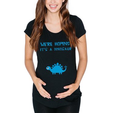 Nous Espérons Que C'est un Garçon Dinosaure T-Shirt de Maternité Noir Doux