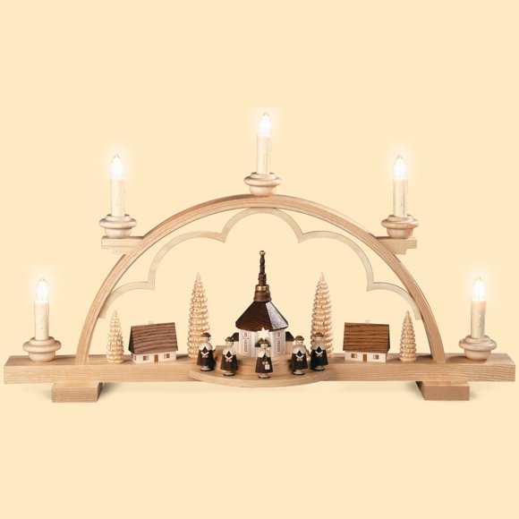 Arche de Bougies Allemande Petit village, Longueur 57 cm / 22 Pouces, Naturel, Éclairé Électriquement (120V, 50Hz pour USA et Japon), Erzgebirge original par Müller Seiffen