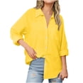 thumbnail image 1 of Womens Cotton Linen Button Down Shirts Boyfriend Long Sleeve Oversized Lapel Blouses Tops with Chest Pocket, 1 of 7