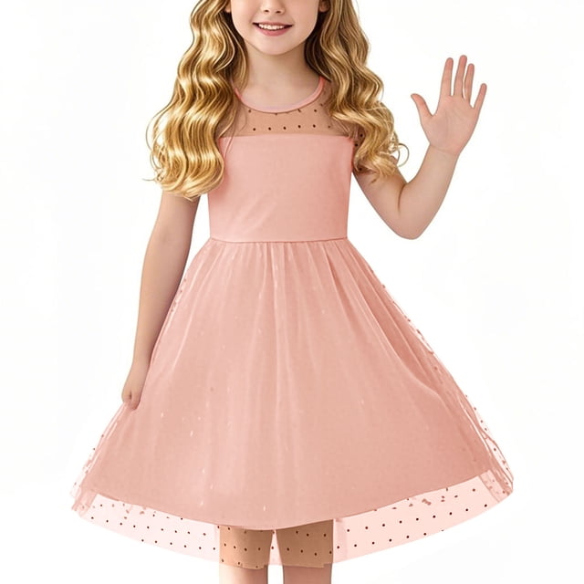 SROBPTY Robes pour Filles, Robe en Maille à Manches Courtes pour Fille, Taille Haute, Coupe Trapèze, Décontractée, Rose, 13 Ans