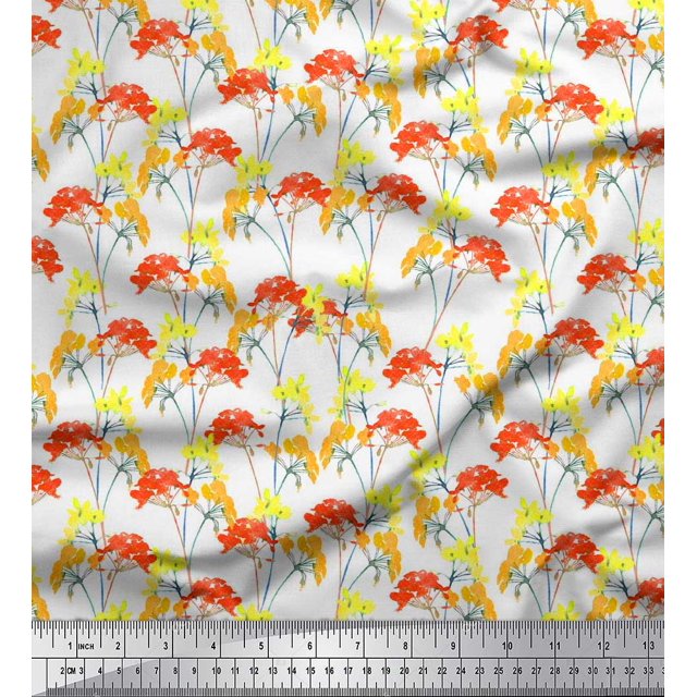 Soimoi Poly Georgette Fabric Flower Watercolor Decor Fabric Printed Yard 52 Inch Wide