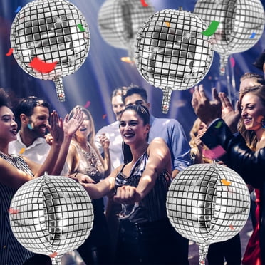 Tysrjsv 7pcs Disco Ball Balloon Disco Foil Balloon Reusable 360° Round Metallic Disco Mirror Balloon 4D Sphere Silver Foil Balloon Big Disco Party Decoration 22in for Disco Dance Birthday