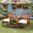 thumbnail image 2 of Costway Causeuse de Patio Ensemble de Conversation Chaise en Bois d'Acacia Table Basse Coussinée Blanc, 2 of 10