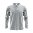 thumbnail image 1 of Wdfiry Men's Tops Solid Color Loose Plus Size Henley Tshirt Comfortable Fall Button Crewneck Long Sleeve Undershirts, 1 of 5