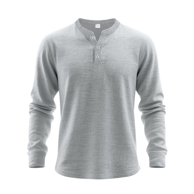 Wdfiry Men's Tops Solid Color Loose Plus Size Henley Tshirt Comfortable Fall Button Crewneck Long Sleeve Undershirts
