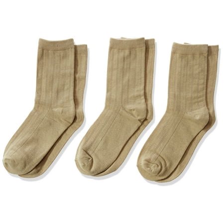 Jefferies Socks Big Boys Rib 3 Pair Pack crew Socks, Khaki, Large