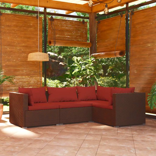 vidaXL Ensemble de Salon de Jardin 4 Pcs avec Coussins en Rotin Synthétique Brun