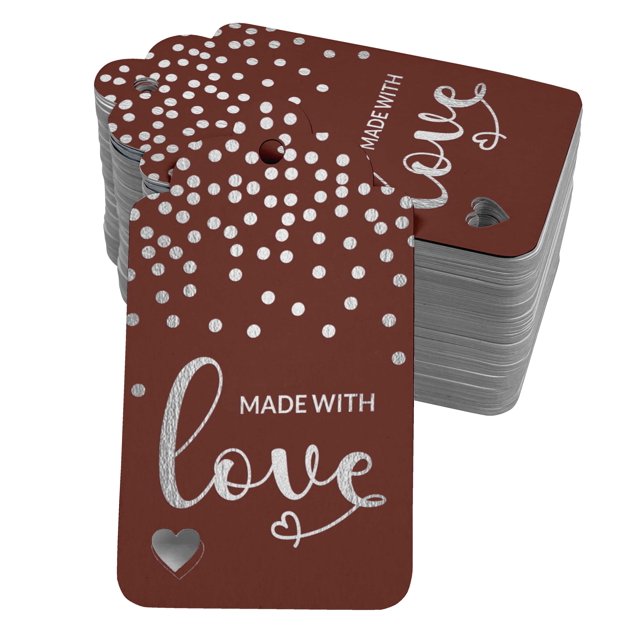 Inkdotpot Silver Foil Paper Hang Tags Made With Love Text Favor Tags 50 Pack