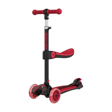 Gotrax GS2 2-in-1 Foldable Kick Scooter for Kids Ages 2-6, with Removable Seat, Adjustable Handlebar Heights, Light-Up Wheels, Wide Deck, 100 lbs Max Load – Perfect Gift for Boys and Girls,Black