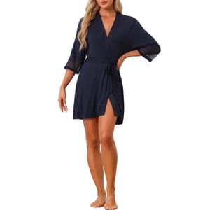 INSPIRE CHIC Robe Léger Court Peignoir Coton mince Sleepwear Soft Ladies Loungewear S Navy Blue pour femme
